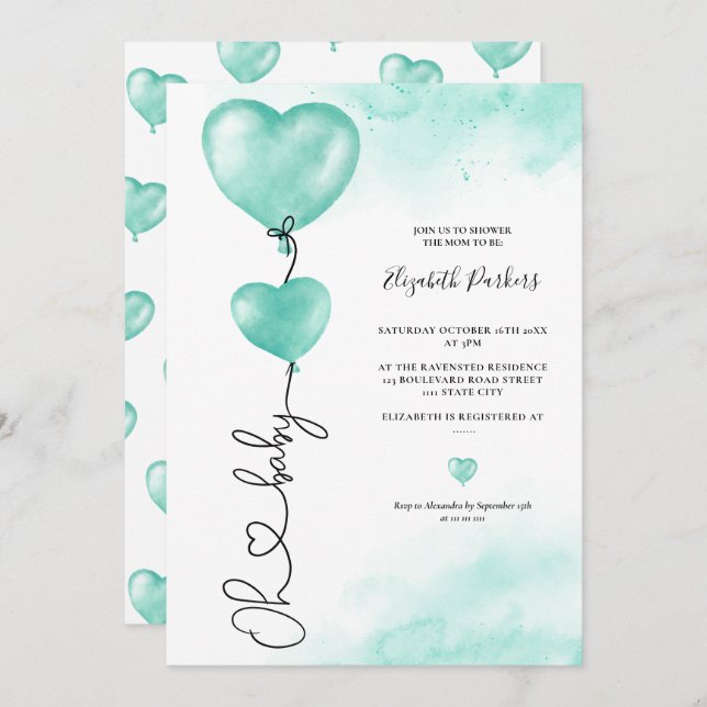 Valentine oh Baby Liebe Grüne Herzen Babydusche Einladung (Vorne/Hinten)