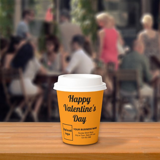 Valentine Orange Color Paper Cup Pappbecher (Business brand with Happy Valentine's Day greeting on orange color paper cup.)