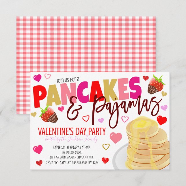 Valentine Pancakes und Pajamas Einladung (Vorne/Hinten)