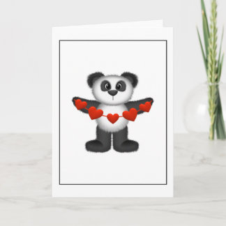 Valentine Panda Bear Holding String of Red Hearts Feiertagskarte