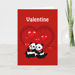 Valentine Panda Couple Heart Custotom Card Feiertagskarte