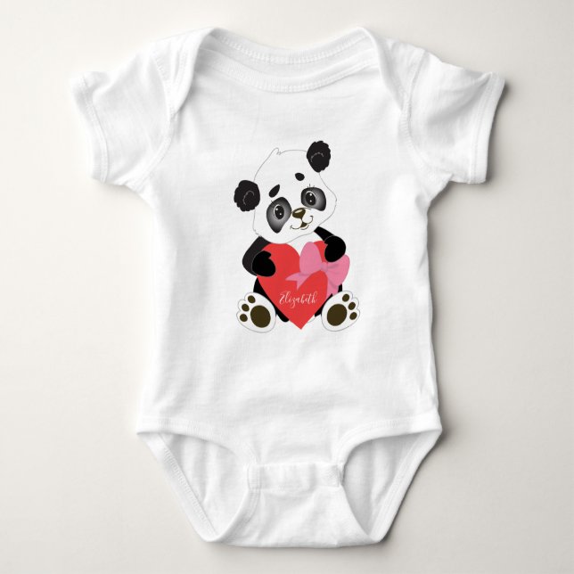 Valentine Panda niedlich Red Heart Baby Strampler (Vorderseite)