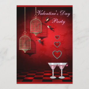 Valentine Party Birds Cages, Hearts & Pink Martini Einladung