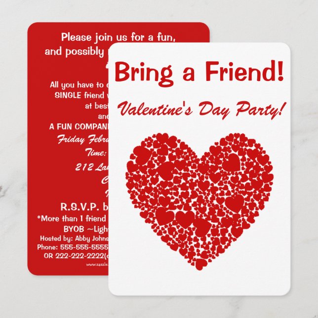 Valentine Party Bring einen Freund!-Lacey Rotes He Einladung (Vorne/Hinten)