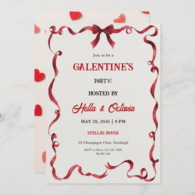 Valentine Party Invitation Printable Einladung (Vorne/Hinten)
