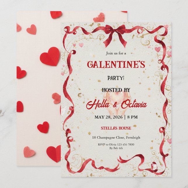 Valentine Party Invitation Printable Einladung (Vorne/Hinten)