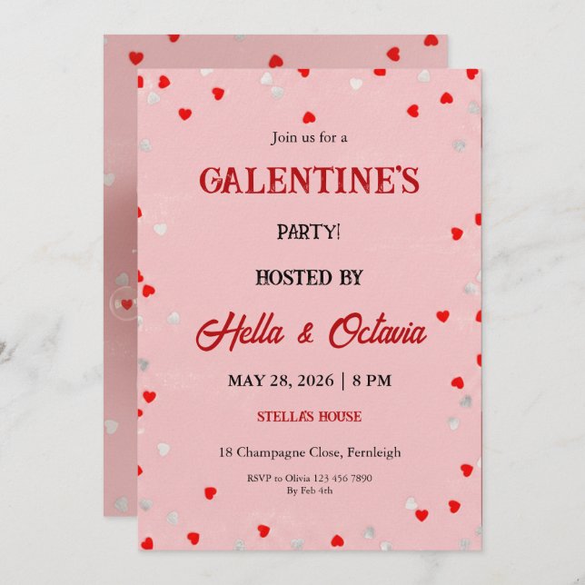 Valentine Party Invitation Printable Template Einladung (Vorne/Hinten)