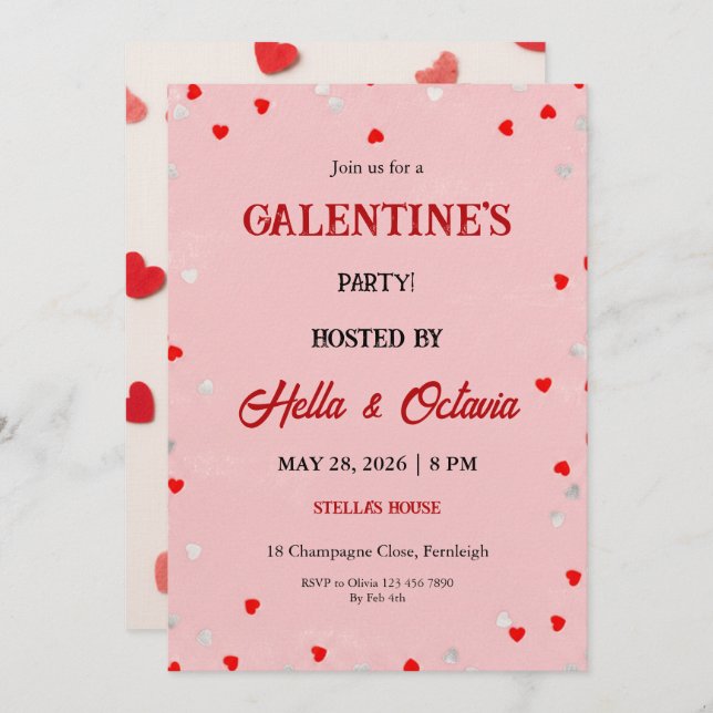 Valentine Party Invitation Printable Template Einladung (Vorne/Hinten)