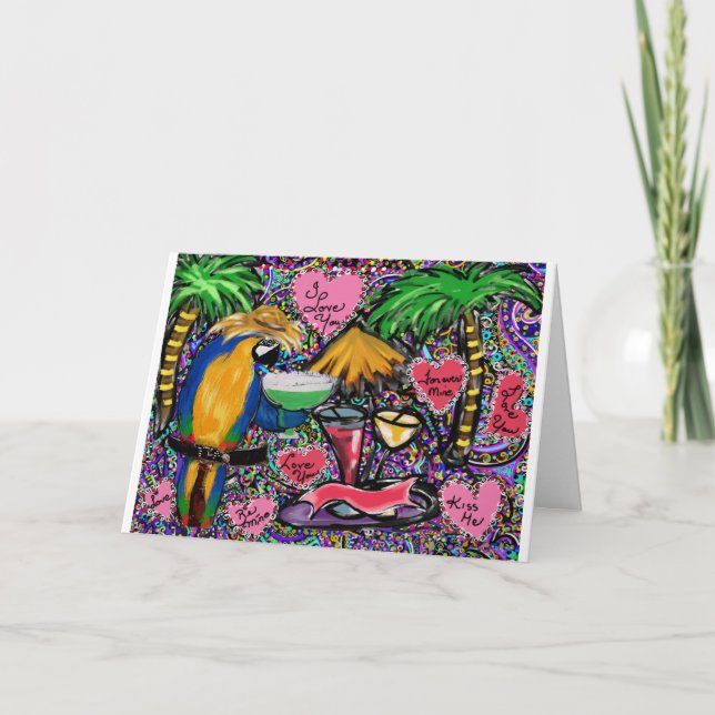 Valentine Party Parrot Feiertagskarte (Vorderseite)