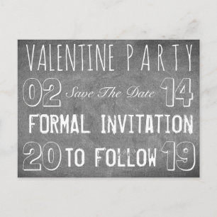 Valentine Party Save the Date Chalkboard Look Ankündigungspostkarte