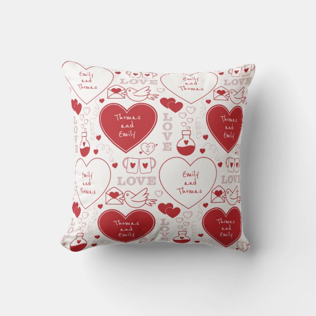 Valentine Pattern Pillow - Rot auf Weiß Kissen (Vorderseite)
