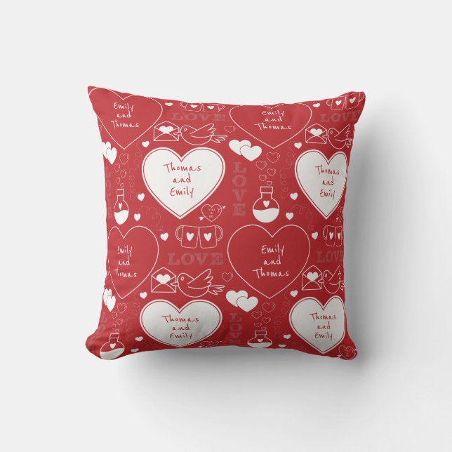 Valentine Pattern Pillow - Weiß auf Rot Kissen (Vorderseite)