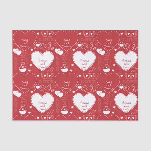 Valentine Pattern Tissue Paper - White on Red Seidenpapier (Vorderseite)