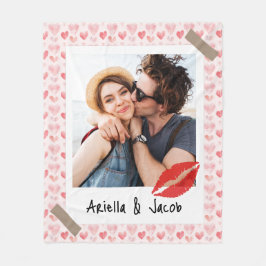 Valentine Photo Red Heart Custom Name Fleecedecke