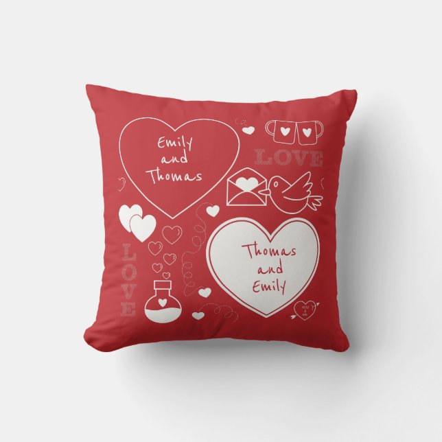 Valentine Pillow Throw Kissen - weiß auf rot (Vorderseite)