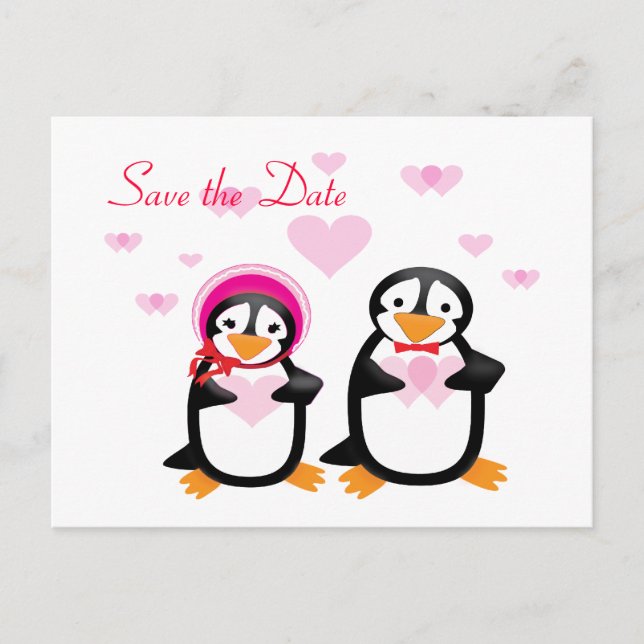 Valentine Pinguine Save the Date Postkarten (Vorderseite)