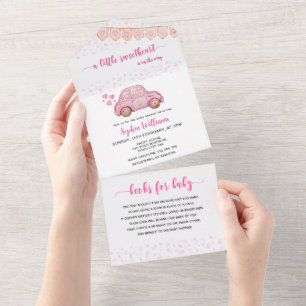 Valentine Pink Car Sweetheart Baby All In One Einladung