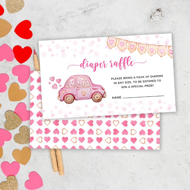 Valentine Pink Car Sweetheart Diaper Raffles Begleitkarte (Von Creator hochgeladen)