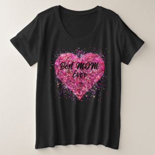 Valentine Pink funkelnder Glitter Herz beste Mama Große Größe T-Shirt
