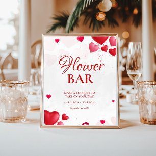 Valentine Pink Heart Brautparty-Blumenbar-Schild Poster