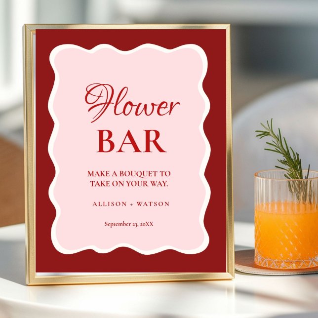 Valentine Pink Heart bridal shower flower bar Sign Poster (Von Creator hochgeladen)