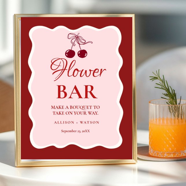 Valentine Pink Heart bridal shower flower bar Sign Poster (Von Creator hochgeladen)