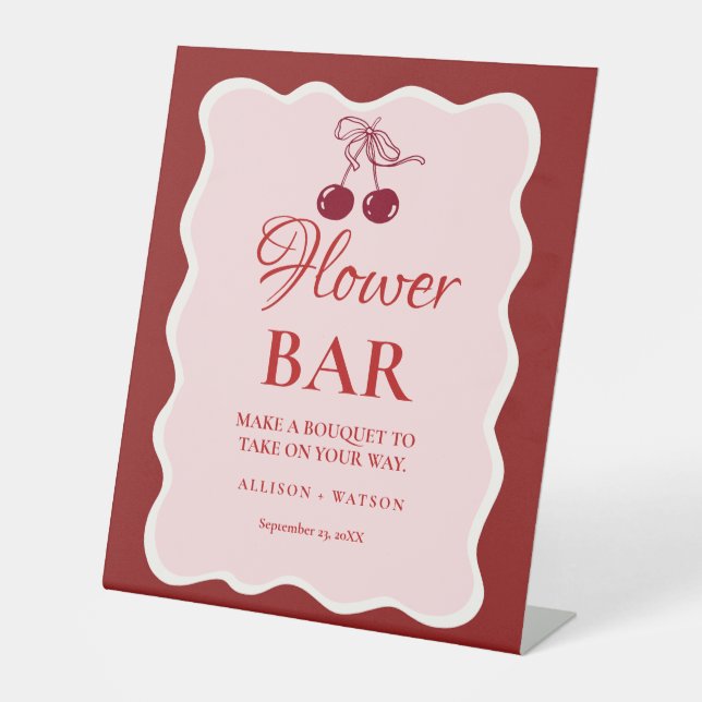Valentine Pink Heart bridal shower flower bar Sign Sockelschild (Vorderseite)