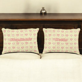 Valentine Pink Heart Creme Checkered Couple Gift Dekokissen