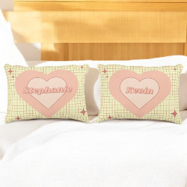 Valentine Pink Heart Creme Checkered Couple Gift Dekokissen