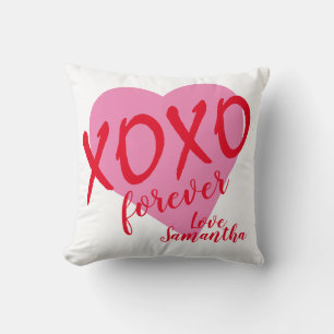 Valentine Pink Heart Red Hugs Kisses XOXO Forever Kissen