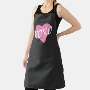 Valentine Pink Heart White XOXO Modernes Schwarz Schürze