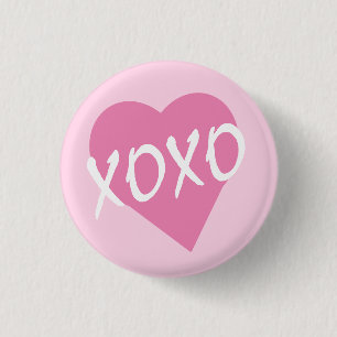 Valentine Pink Heart XOXO Kisses Hugs Pink Button