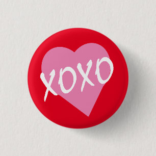 Valentine Pink Heart XOXO Kisses Hugs Red Button