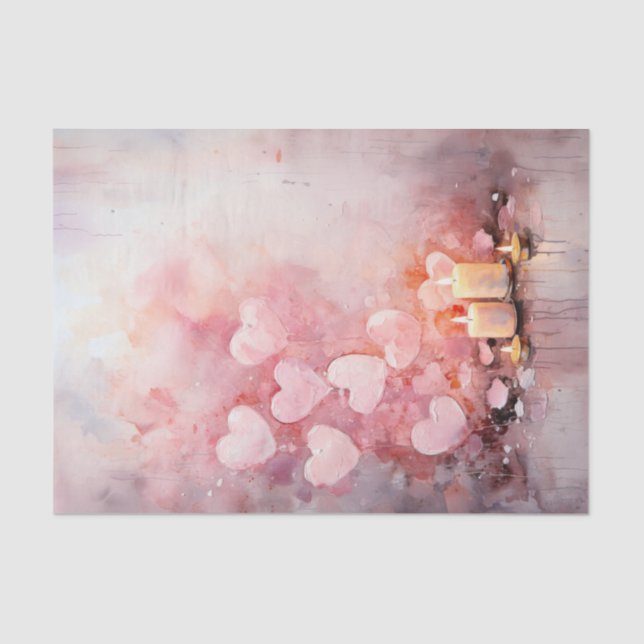Valentine Pink Hearts and Candles Seidenpapier (Vorderseite)