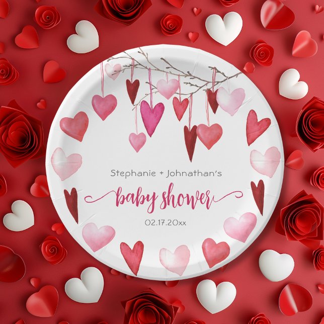Valentine Pink Hearts Baby Dusche Pappteller (Valentine Pink Hearts Baby Shower Paper Plates)