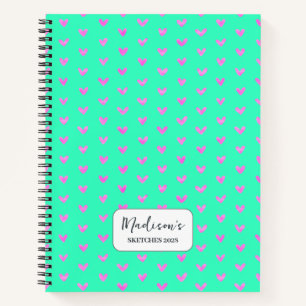 Valentine Pink Hearts Bright Green Personalisiert Notizbuch