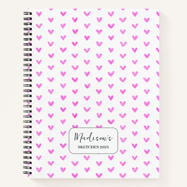 Valentine Pink Hearts Personalisiert Notizbuch (Vorderseite)