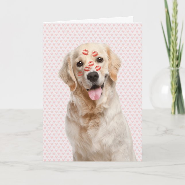 Valentine Pink Hearts with Golden Retriever Karte (Vorderseite)