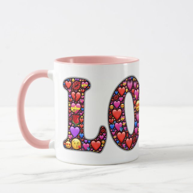 Valentine Pink Liebe Emojis Design Tasse (Links)