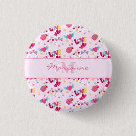 Valentine Pink Liebe Letters Muster Eleganter Name Button