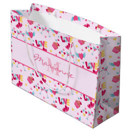 Valentine Pink Liebe Letters Muster Eleganter Name Große Geschenktüte