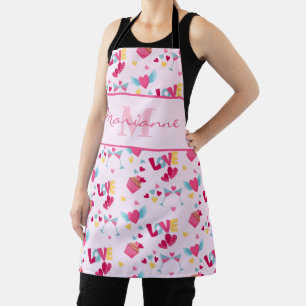 Valentine Pink Liebe Letters Muster Eleganter Name Schürze