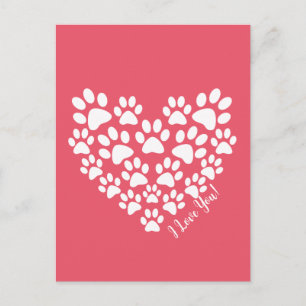 Valentine Pink Paw Print Heart Postkarte