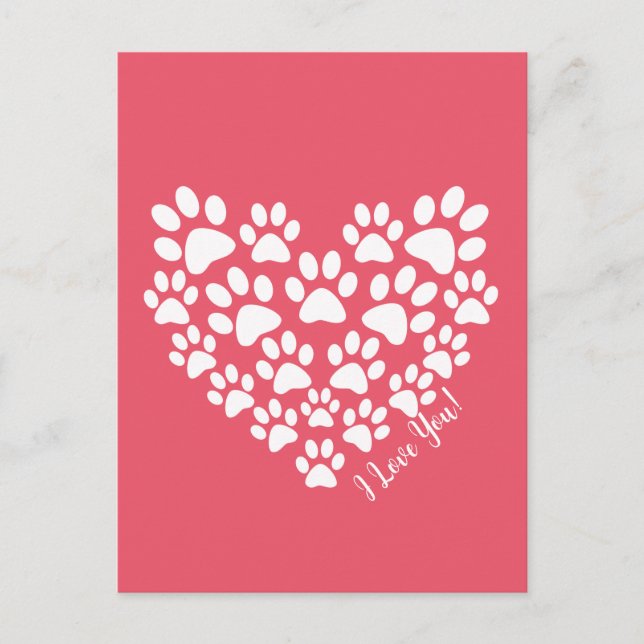 Valentine Pink Paw Print Heart Postkarte (Vorderseite)