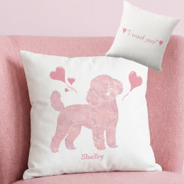 Valentine Pink Poodle Pillow with Custom Name Kissen