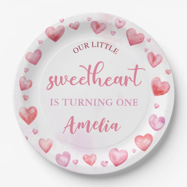 Valentine Pink Sweetheart Birthday Paper Plate Pappteller (Vorderseite)