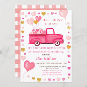 Valentine Pink Truck Drive by Baby Dusche Einladung