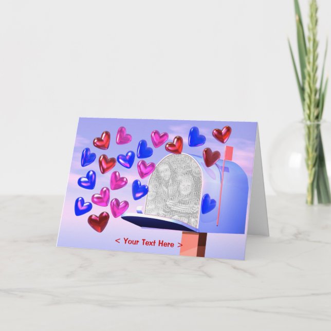 Valentine Pink und Blue Hearts und Mailbox-Foto Karte (Vorderseite)