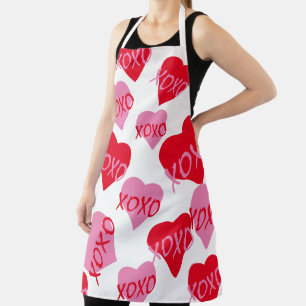 Valentine Pink XOXO Rotes Herzmuster Modernes Weiß Schürze