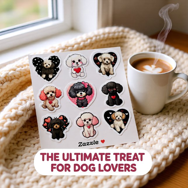 Valentine Poodle Hund Set von 9 Aufklebern Aufkleber (Cute Valentine Poodle Dog Hearts Set of 9 Adorable Sticker)